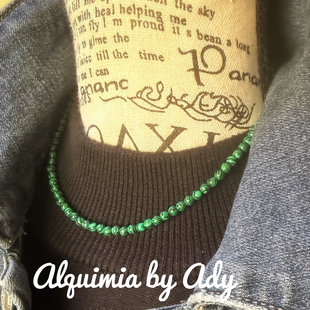 Alquimia Vibrant Green Beaded Necklace Malachite 63$